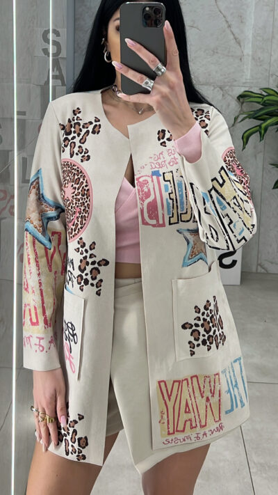 Πανωφόρι Aλκαντάρα Με Σχέδιο 9045 /Emoji