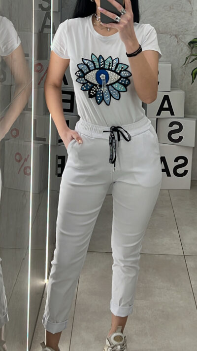 Παντελόνι Ψηλόμεσο με κορδόνι 001871/Λευκό