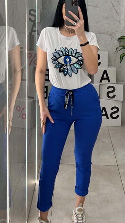 Παντελόνι Ψηλόμεσο με κορδόνι 001871/Μπλέ Ρουά