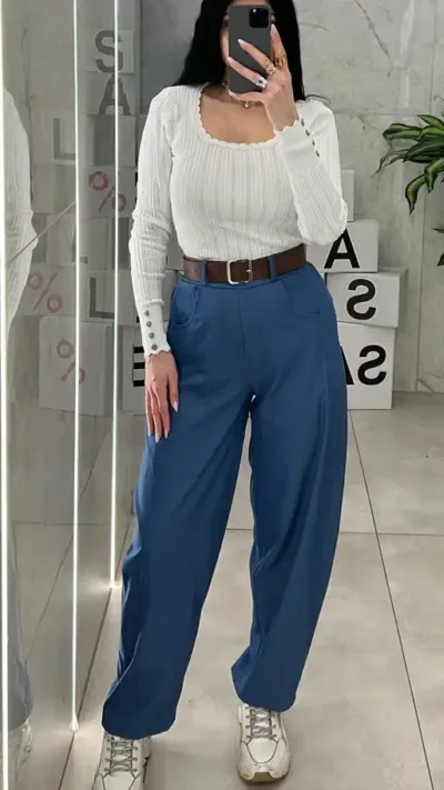 Παντελόνα Με Ζώνη 5819/Μπλέ