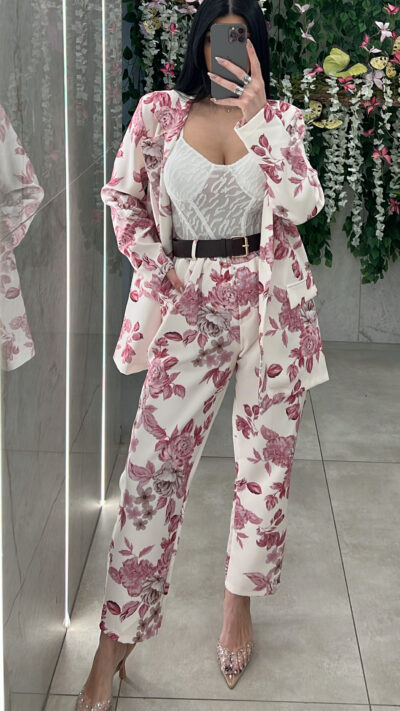 Κουστούμι Φλοραλ 3473/ Ρόζ