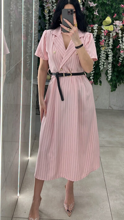 Φόρεμα Ριγέ 3051/ Ρόζ