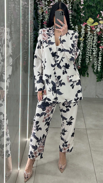 Κουστούμι Φλοραλ 3473/ Μπλέ Σκούρο