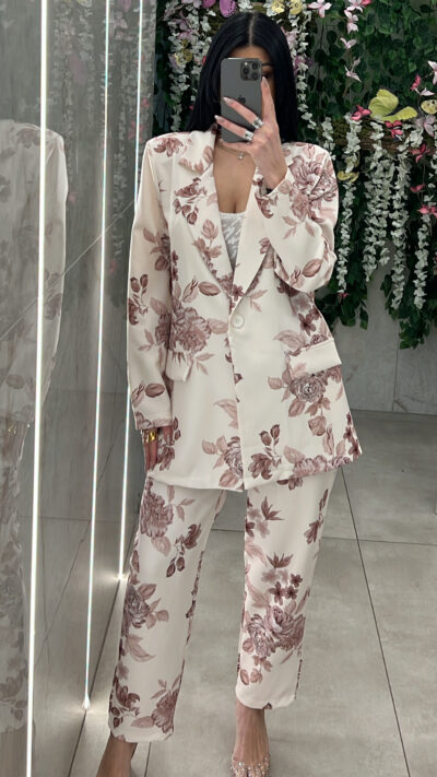 Κουστούμι Φλοραλ 3473/ Καφέ