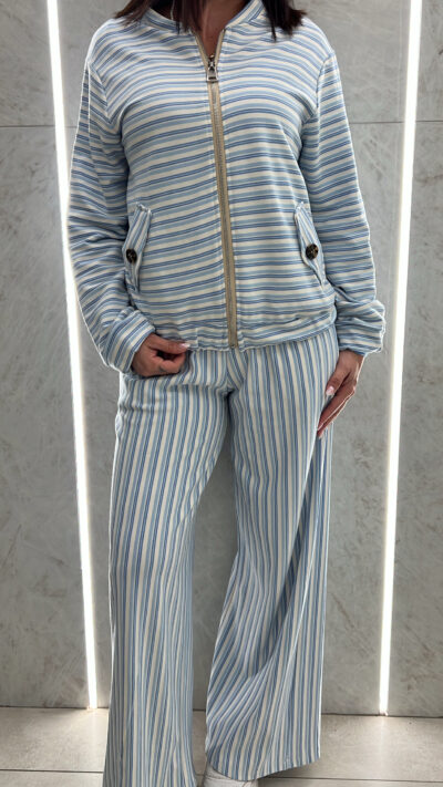 Σετ Ριγέ Ζακέτα -Παντελόνα 7623/ Γαλάζιο