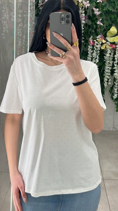 Μπλουζα Με Στρας 190321/ Λευκο