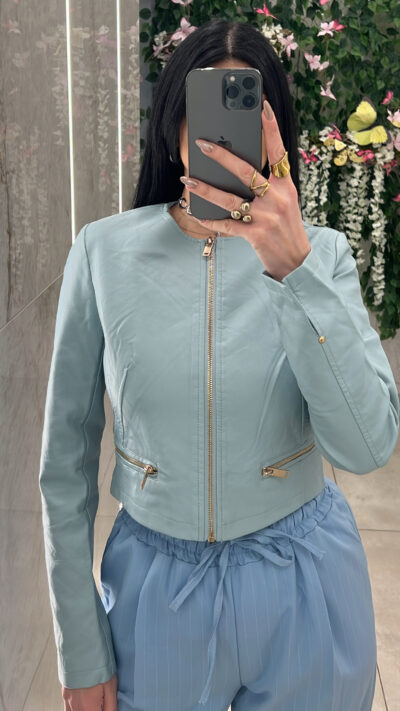 Τζακετ Δερματινη 149146/Γαλάζιο