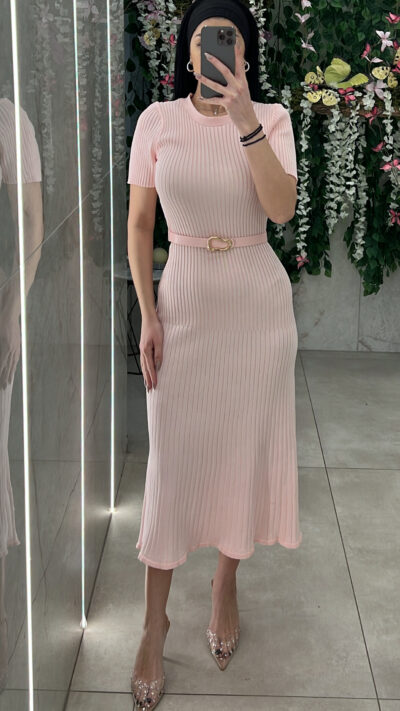 Πλεκτό Ριπ Φόρεμα MS2115/ Ρόζ