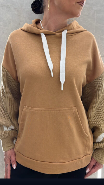 Φούτερ Με Πλεκτό Μανίκι 2144 /Κάμελ