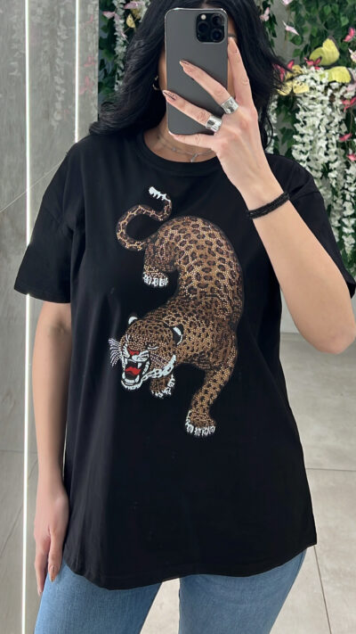 T-shirt με στάμπα τίγρη 89056/Μαύρο