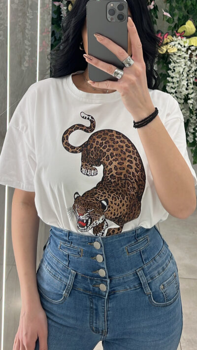 T-shirt  με στάμπα τίγρη 89056/Λευκό