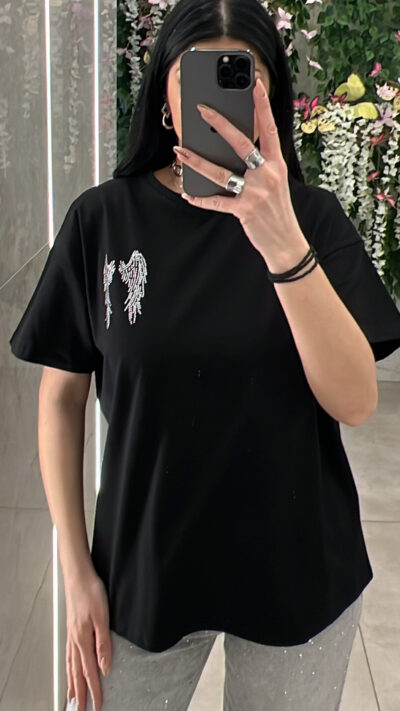 Μπλουζα Με Σχεδιο Φτερά 1460/Μαυρο