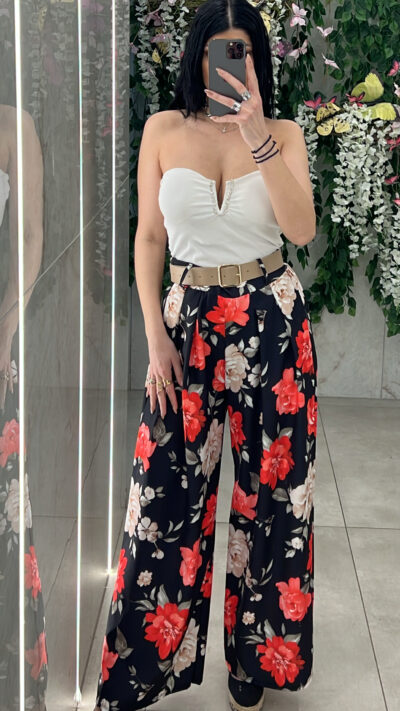 Παντελόνα Φλοράλ 10878/ Μαυρο
