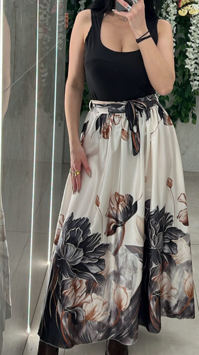 Φουστα Φλοραλ Σατεν 300989/ Μαυρο