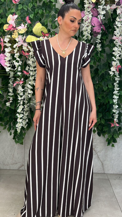 Ολόσωμο Ριγέ 53897/ Καφέ