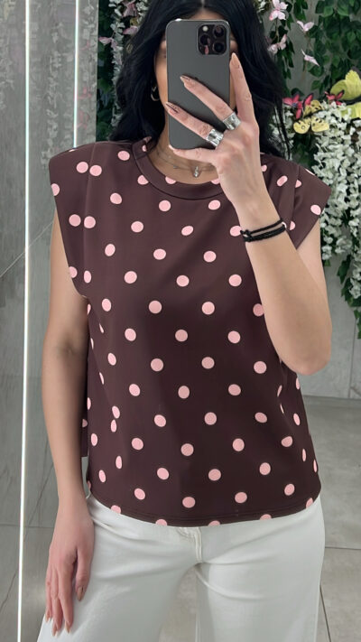 Μπλούζα με βάτες πουά 26095/Καφέ