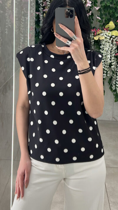 Μπλούζα με βάτες  πουά 26095/Μαύρη