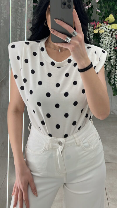 Μπλούζα με βάτες πουά 26095/Εκρού