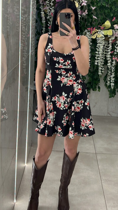 Φόρεμα Φλοραλ 32983/ Μαυρο