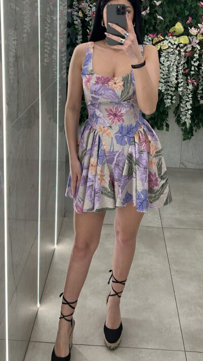 Φόρεμα Κοντο Φλοραλ 3207/Λιλα