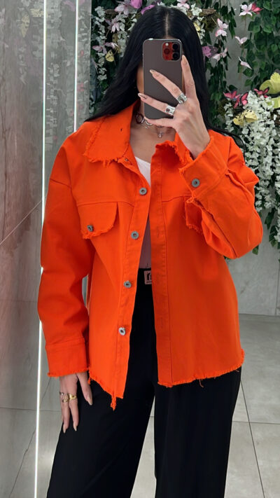 Τζάκετ Oversized με Ξέφτια 11433/Κοραλλι