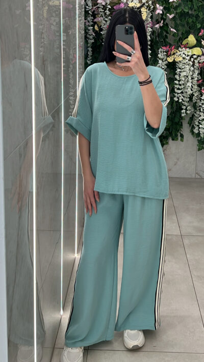 Σετ Με Ριγες Στο Πλαι 26083/ Μεντα