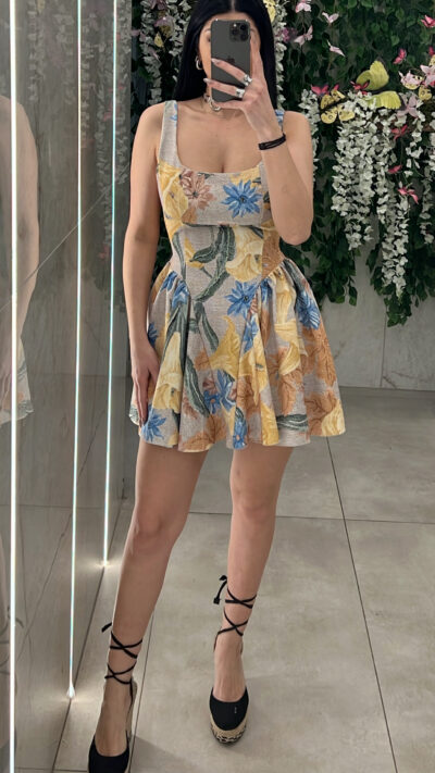 Φόρεμα Κοντο Φλοραλ 3207/Κιτρινο
