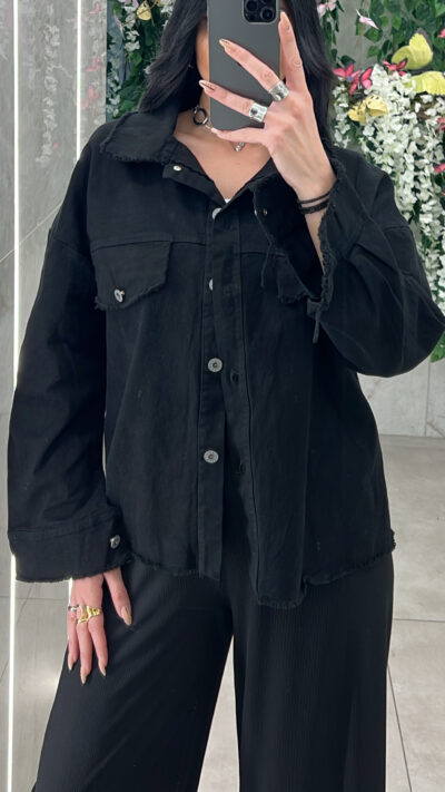 Τζάκετ Oversized με Ξέφτια 11433/Μαυρο