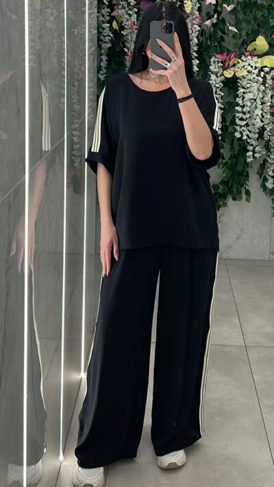 Σετ Με Ριγες Στο Πλαι 26083/ Μαυρο