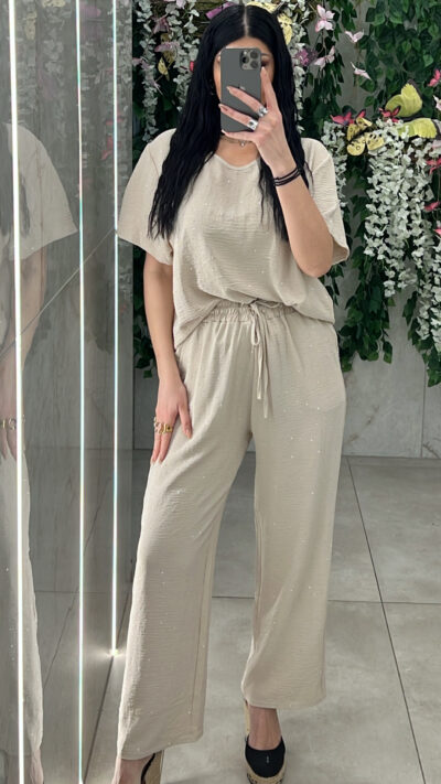 Σετ Casual Με Στρας 1005/ Μπεζ