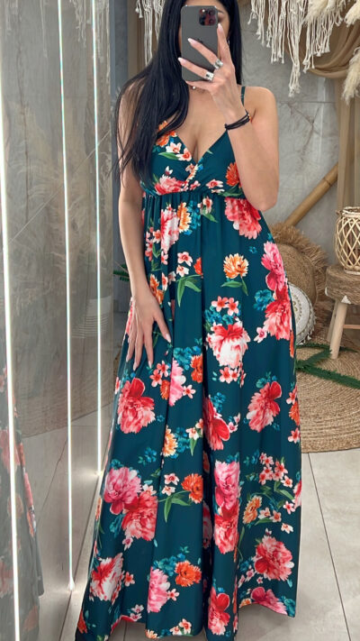 Φόρεμα Κρουαζέ Maxi Floral/Πράσινο