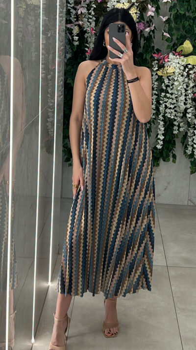 Lurex Maxi Φόρεμα/Πετρόλ