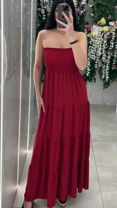 Maxi Strapless Φόρεμα Σφηκοφωλιά/Μπορντό