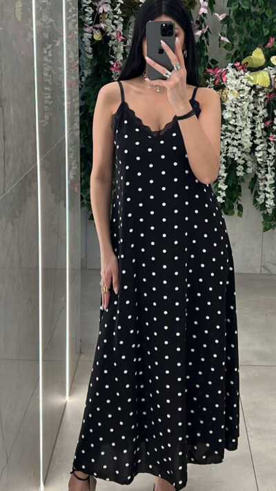 Φόρεμα Maxi Lingerie-Πουά/Μαύρο
