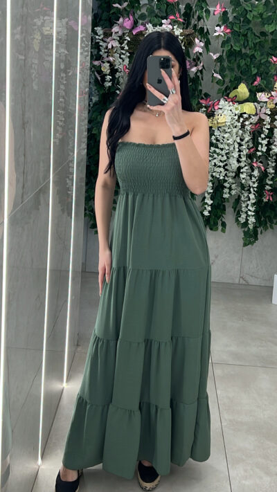 Maxi Strapless Φόρεμα Σφηκοφωλιά/Χακί