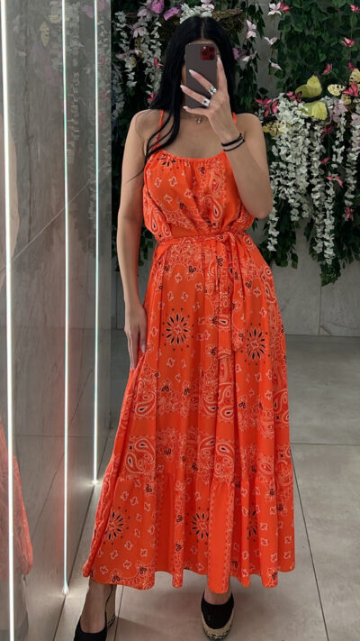 Maxi Casual Φόρεμα Bandana/Πορτοκαλί