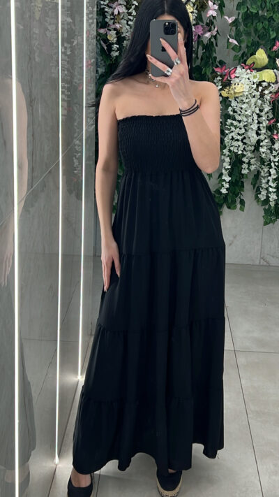 Maxi Strapless Φόρεμα Σφηκοφωλιά/Μαύρο