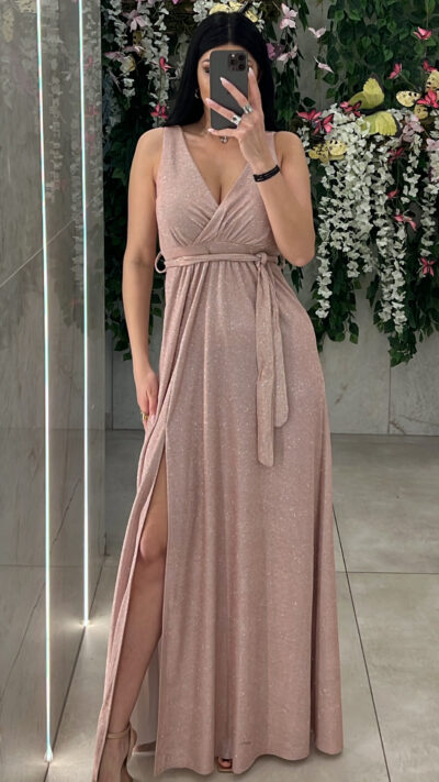 Glitter Maxi Φόρεμα-20513/Nude