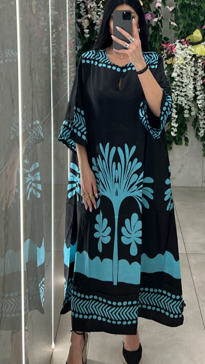 Φόρεμα Tunik Maxi/Μαύρο-Γαλάζιο