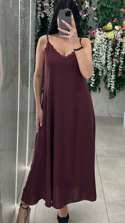 Φόρεμα Maxi Lingerie/Μπορντό