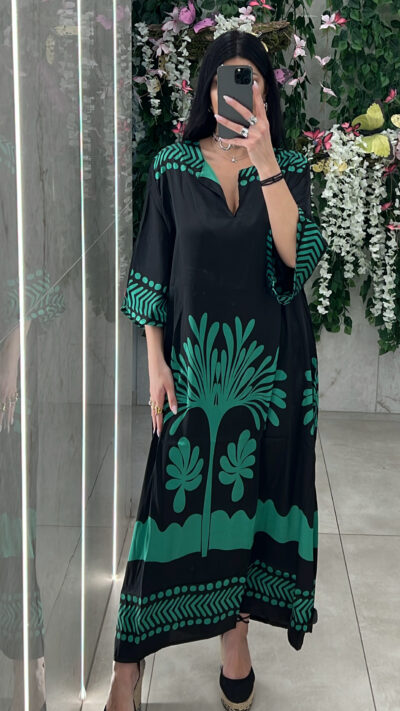 Φόρεμα Tunik Maxi/Μαύρο-Πράσινο