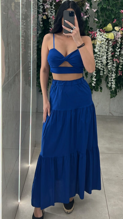 Σετ Φούστα Crop Top/Μπλε Ρουά