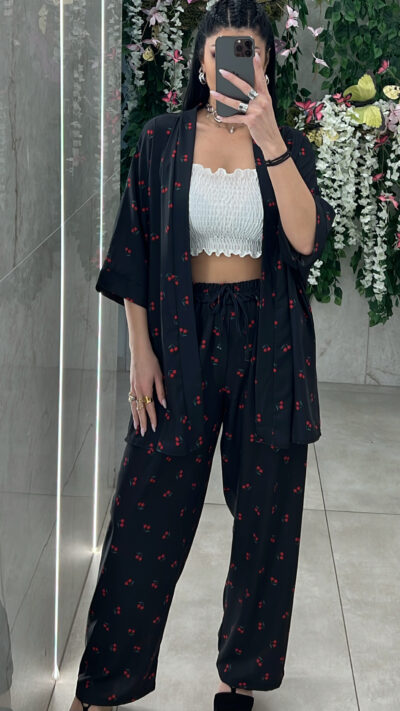 Σετ Κιμονό Cherries/Μαύρο