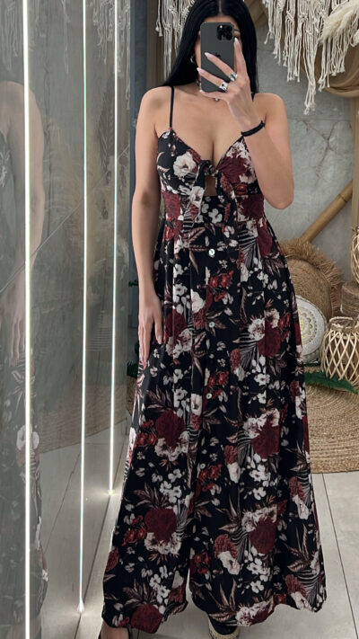 Φόρεμα Maxi Floral Bow/Μαύρο