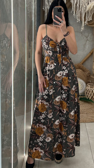 Φόρεμα Maxi Floral Bow/Χακί