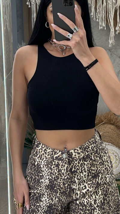 Μπλούζα CropTop Ελαστική/Μαύρο