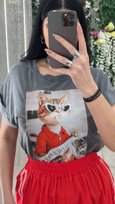 Τ Shirt Με Σταμπα Γατα 4305/ Γκρι