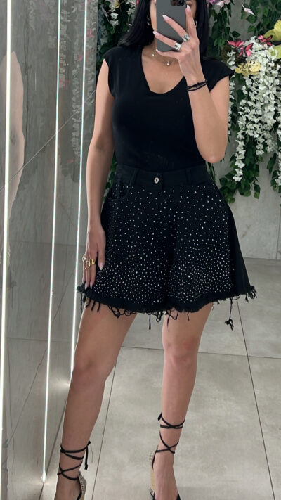 Σορτς Oversized Denim Strass/Μαύρο