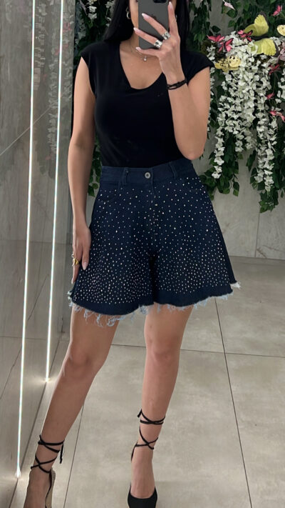 Σορτς Oversized Denim Strass/Μπλε