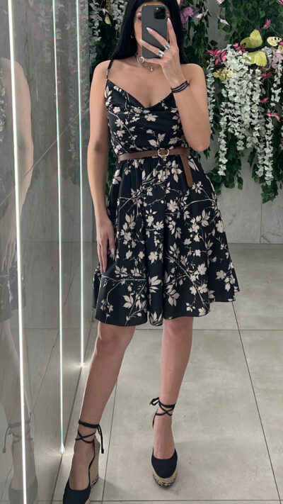 Σατέν Φόρεμα Ντραπέ Floral/Μαύρο